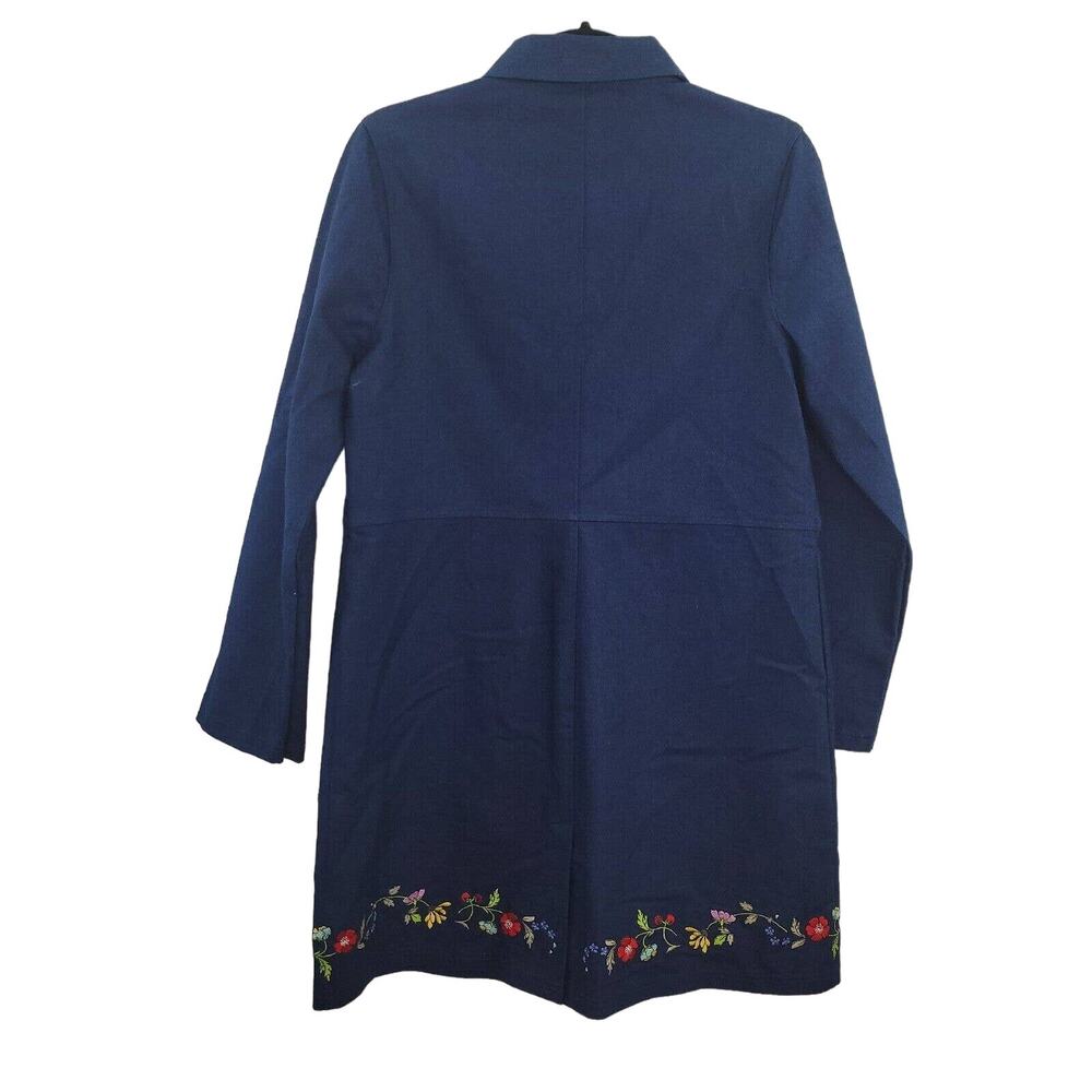 Vintage Mia Nola Womens M Dark Blue Floral Embroidered Shirt Dress With Pockets - Picture 2 of 13